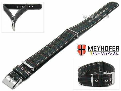 Watch strap -Brindisi- 18mm black textile red blue green stripes one piece strap in NATO style MEYHOFER - Made in Italy - Bild vergr��ern 