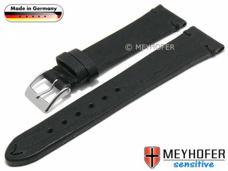 Watch strap -Freystadt- 18mm black leather vegetable tanned stitched by MEYHOFER (width of buckle 16 mm) - Bild vergrern 