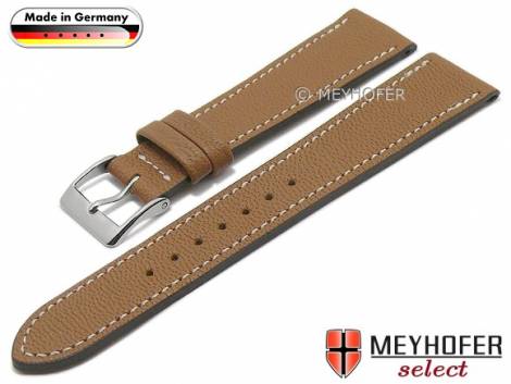 Watch strap -Neunburg- 20mm brown goat leather grained light stitching by MEYHOFER (width of buckle 16 mm) - Bild vergrern 