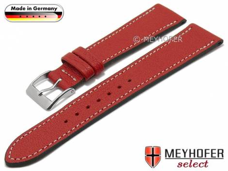 Watch strap -Neunburg- 19mm red goat leather grained light stitching by MEYHOFER (width of buckle 16 mm) - Bild vergr��ern 