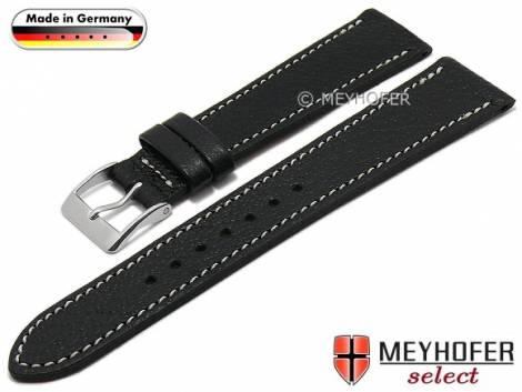 Watch strap -Neunburg- 18mm black goat leather grained light stitching by MEYHOFER (width of buckle 16 mm) - Bild vergr��ern 