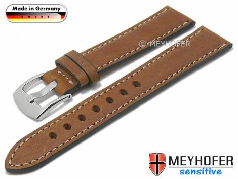 Watch strap -Kreuth- 22mm brown leather vegetable tanned light stitching by MEYHOFER (width of buckle 20 mm) - Bild vergr��ern 