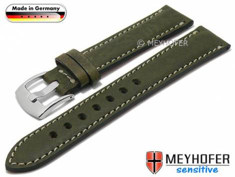 Watch strap -Kreuth- 22mm dark green leather vegetable tanned light stitching by MEYHOFER (width of buckle 20 mm) - Bild vergr��ern 