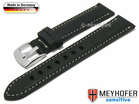 Watch strap -Kreuth- 24mm black leather vegetable tanned light stitching by MEYHOFER (width of buckle 22 mm) - Bild vergr��ern 
