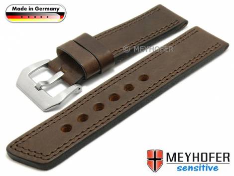 Watch strap -Erding- 24mm dark brown leather vintage look double stitching by MEYHOFER (width of buckle 24 mm) - Bild vergrern 