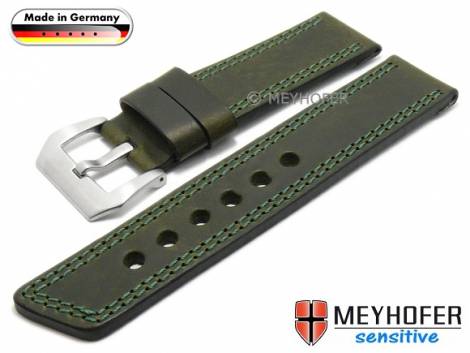 Watch strap -Erding- 24mm dark green leather vintage look double stitching by MEYHOFER (width of buckle 24 mm) - Bild vergr��ern 