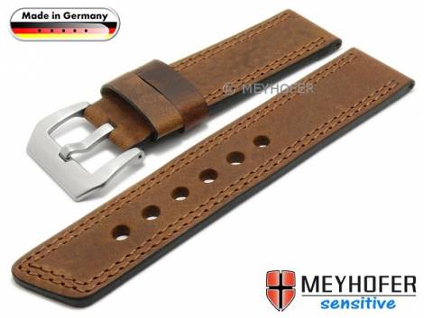 Watch strap -Erding- 24mm brown leather vintage look double stitching by MEYHOFER (width of buckle 24 mm) - Bild vergr��ern 