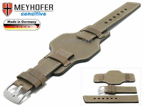 Watch strap -Hameln- 22mm beige leather vegetable tanned antique look leather pad by MEYHOFER (width of buckle 22 mm) - Bild vergrern 