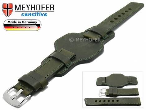 Watch strap -Hameln- 22mm dark green leather vegetable tanned antique look leather pad MEYHOFER (width of buckle 22 mm) - Bild vergr��ern 