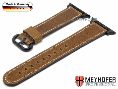 Watch strap -Bebra BE- 20mm brown leather smooth with APPLE adapter 38 mm by MEYHOFER (width of buckle 18 mm) - Bild vergr��ern 