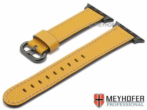 Watch strap -Sontra GUN- 20mm yellow leather grained with APPLE adapter 38 mm by MEYHOFER (width of buckle 18 mm) - Bild vergrern 