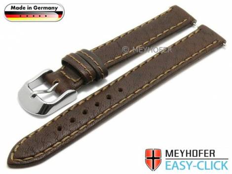 Watch strap Meyhofer EASY-CLICK -Brunn- 14mm dark brown leather grained stitched (width of buckle 14 mm) - Bild vergr��ern 