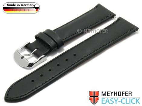 Watch strap Meyhofer EASY-CLICK -Bamberg- 18mm black leather smooth stitched (width of buckle 16 mm) - Bild vergr��ern 