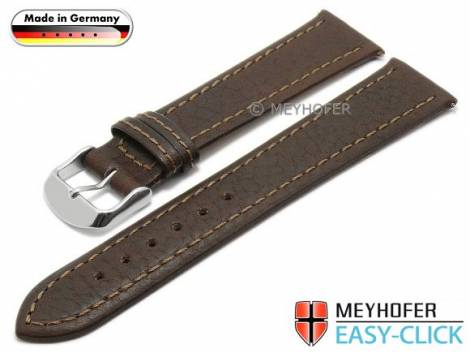 Watch strap Meyhofer EASY-CLICK XL -Breitscheidt- 22mm dark brown leather grained stitched (width of buckle 20 mm) - Bild vergr��ern 