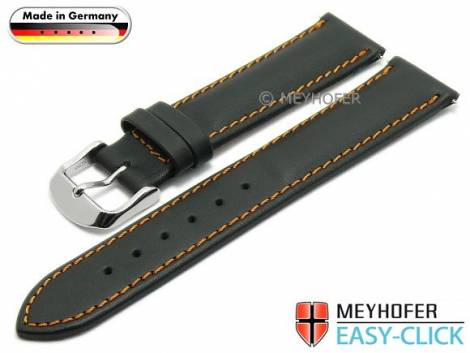Watch strap Meyhofer EASY-CLICK -Straubing- 20mm black leather smooth orange stitching (width of buckle 18 mm) - Bild vergrern 
