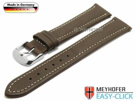 Watch strap Meyhofer EASY-CLICK XL -Mittenwald- 18mm dark brown leather smooth light stitching (width of buckle 16 mm) - Bild vergr��ern 