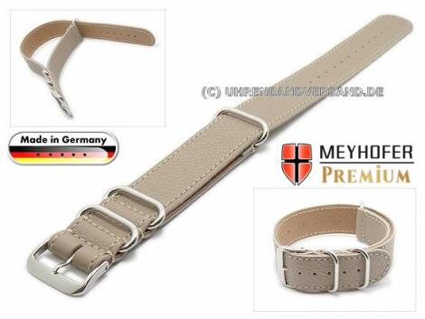 Watch strap -Piacenza NATO- 20mm sand grey leather grained white stitching by MEYHOFER - Bild vergr��ern 