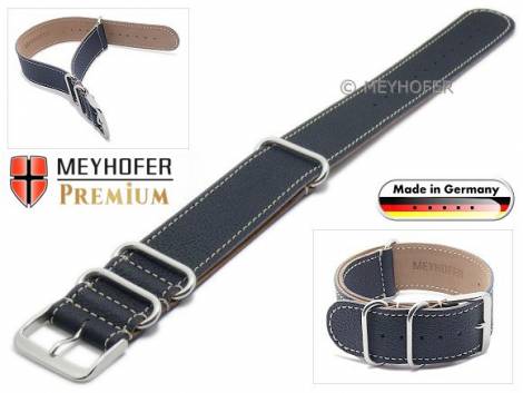 Watch strap -Piacenza NATO- 22mm night blue leather grained light stitching by MEYHOFER - Bild vergrern 