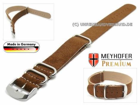 Watch strap -Matera NATO- 22mm light brown leather velvety (velour) by MEYHOFER - Bild vergrern 