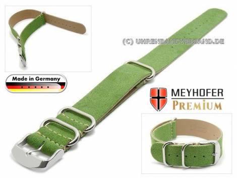 Watch strap -Matera NATO- 20mm green leather velvety (velour) by MEYHOFER - Bild vergrern 