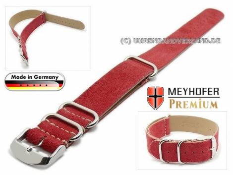 Watch strap -Matera NATO- 22mm red leather velvety (velour) by MEYHOFER - Bild vergrern 