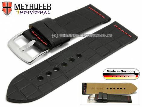 Watch strap -Kendall Special- 26mm black leather alligator grain red stitching by MEYHOFER (width of buckle 26 mm) - Bild vergr��ern 