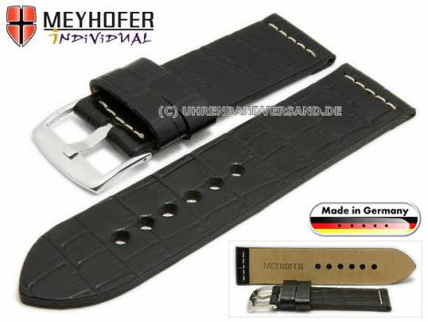 Watch strap -Kendall- 26mm black leather alligator grain light stitching by MEYHOFER (width of buckle 26 mm) - Bild vergr��ern 