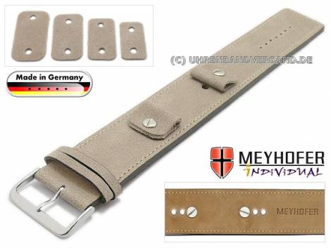 Watch strap -Gotha- 14-16-18-20mm multiple ends beige leather antique look light stitching leather pad MEYHOFER - Bild vergr��ern 