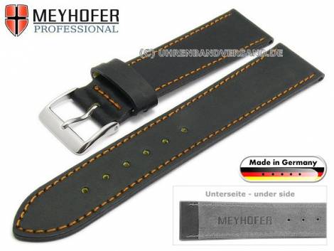 Watch strap -Homberg- 18mm black Horween Shell Cordovan leather orange stitching by MEYHOFER (width of buckle 16 mm) - Bild vergr��ern 