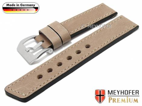 Watch strap -Laredo- 22mm beige leather vintage look light stitching by MEYHOFER (width of buckle 22 mm) - Bild vergrern 