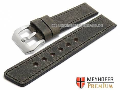 Watch strap -Laredo Special- 24mm dark grey leather vintage look black stitching by MEYHOFER (width of buckle 24 mm) - Bild vergrern 