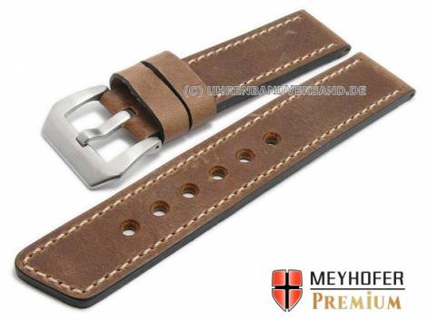 Watch strap -Laredo- 24mm brown leather vintage look light stitching by MEYHOFER (width of buckle 24 mm) - Bild vergr��ern 