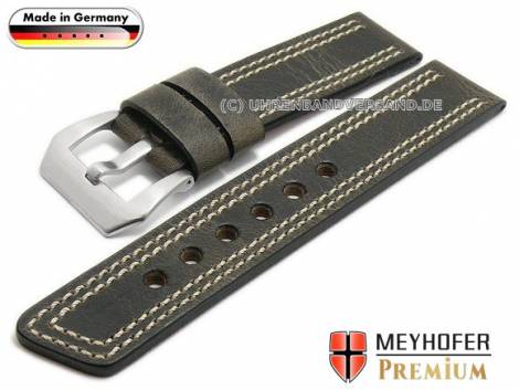 Watch strap -Bilbao- 26mm dark grey leather vintage look light double stitching by MEYHOFER (width of buckle 26 mm) - Bild vergrern 