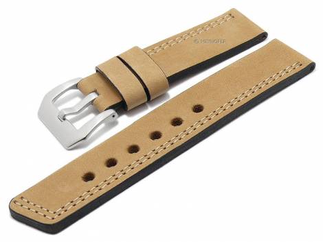 Watch strap -Malaga- 22mm brown leather vintage look asymmetric stitching by MEYHOFER (width of buckle 22 mm) - Bild vergrern 