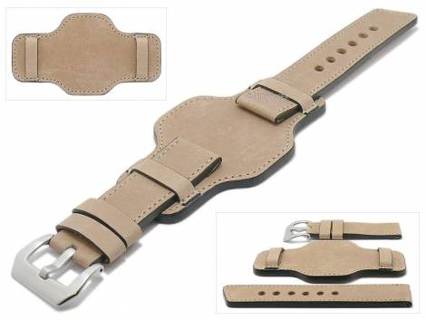 Watch strap -Granada- 22mm beige leather antique look asymmetric leather pad by MEYHOFER (width of buckle 22 mm) - Bild vergrern 