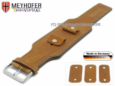 Watch strap -Windhoek- 20-22-24mm multiple ends light brown leather antique look d. brown stitched leather pad MEYHOFER - Bild vergrern 