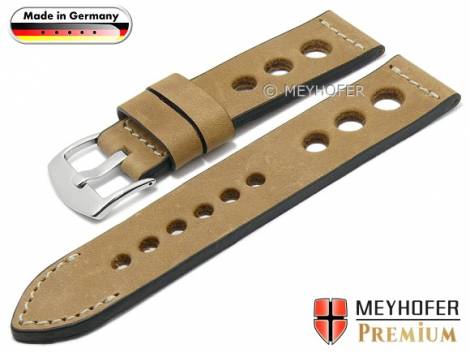 Watch strap -Kempten- 24mm brown leather vegetable tanned racing look vintage look by MEYHOFER (width of buckle 24 mm) - Bild vergr��ern 