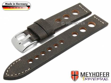 Watch strap -Kempten- 24mm dark grey leather vegetable tanned racing and vintage look MEYHOFER (width of buckle 24 mm) - Bild vergr��ern 