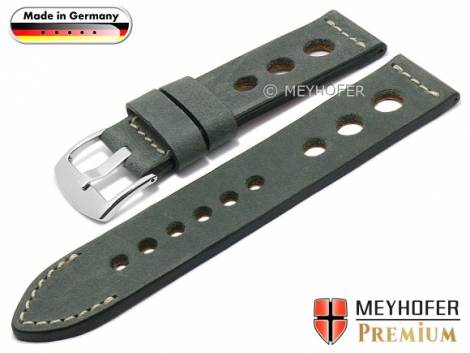 Watch strap -Kempten- 22mm grey leather vegetable tanned racing and vintage look MEYHOFER (width of buckle 22 mm) - Bild vergrern 