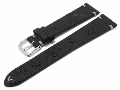 HANDMADE IN GERMANY: Watch strap -Westkap- 22mm black genuine ostrich optionally also with EASY-CLICK by MEYHOFER - Bild vergrern 