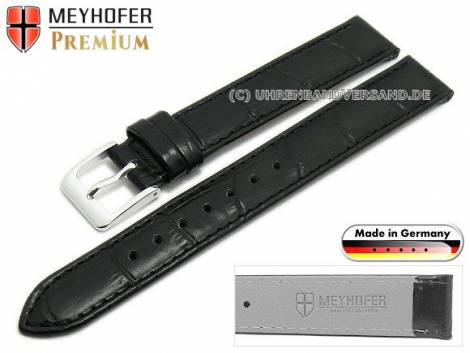 Watch strap -Wellington- 15mm black leather alligator grain stitched by MEYHOFER (width of buckle 14 mm) - Bild vergr��ern 