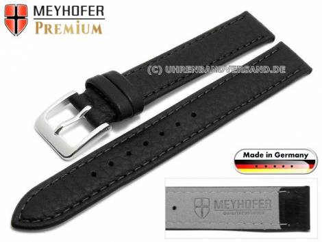 Watch strap -Derbyshire- 12mm black leather grained stitched by MEYHOFER (width of buckle 12 mm) - Bild vergr��ern 