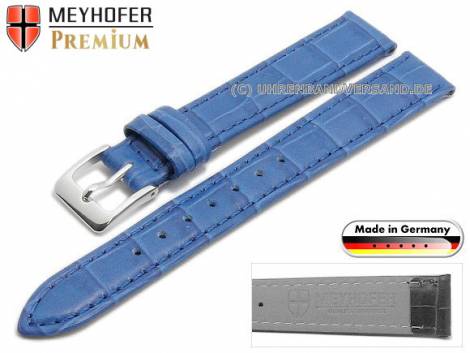Watch strap -Wellington- 14mm azure blue leather alligator grain stitched by MEYHOFER (width of buckle 12 mm) - Bild vergr��ern 