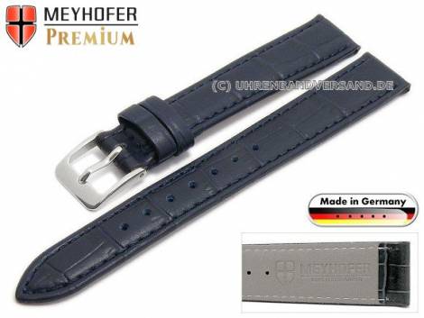 Watch strap -Wellington- 14mm dark blue leather alligator grain stitched by MEYHOFER (width of buckle 12 mm) - Bild vergr��ern 