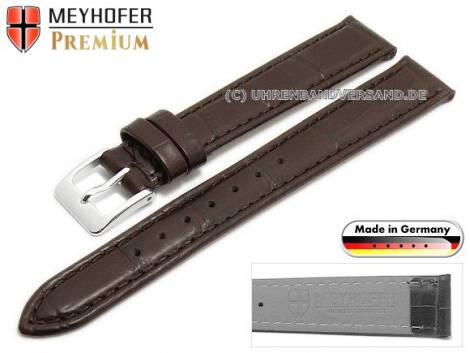Watch strap -Wellington- 14mm dark brown leather alligator grain stitched by MEYHOFER (width of buckle 12 mm) - Bild vergr��ern 