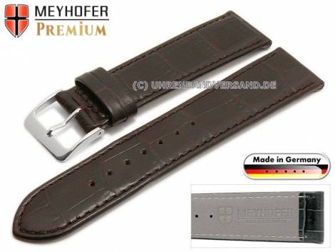 Watch strap XS -Jacksonville- 18mm dark brown leather alligator grain stitched by MEYHOFER (width of buckle 16 mm) - Bild vergr��ern 