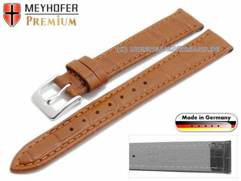 Watch strap -Wellington- 14mm light brown leather alligator grain stitched by MEYHOFER (width of buckle 12 mm) - Bild vergr��ern 