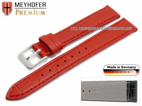 Watch strap -Wellington- 14mm red leather alligator grain stitched by MEYHOFER (width of buckle 12 mm) - Bild vergr��ern 