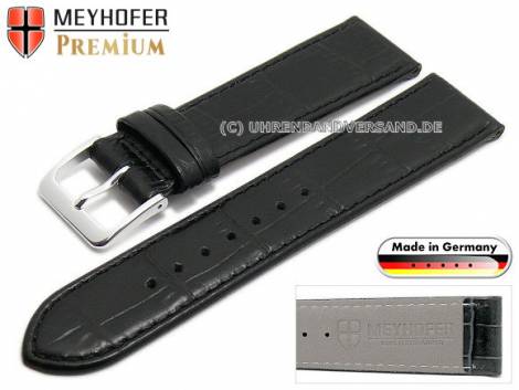 Watch strap XS -Jacksonville- 16mm black leather alligator grain stitched by MEYHOFER (width of buckle 14 mm) - Bild vergr��ern 