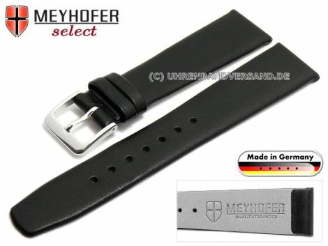 Watch strap -Steinfurt- 18mm black leather grained without stitching by MEYHOFER (width of buckle 16 mm) - Bild vergr��ern 
